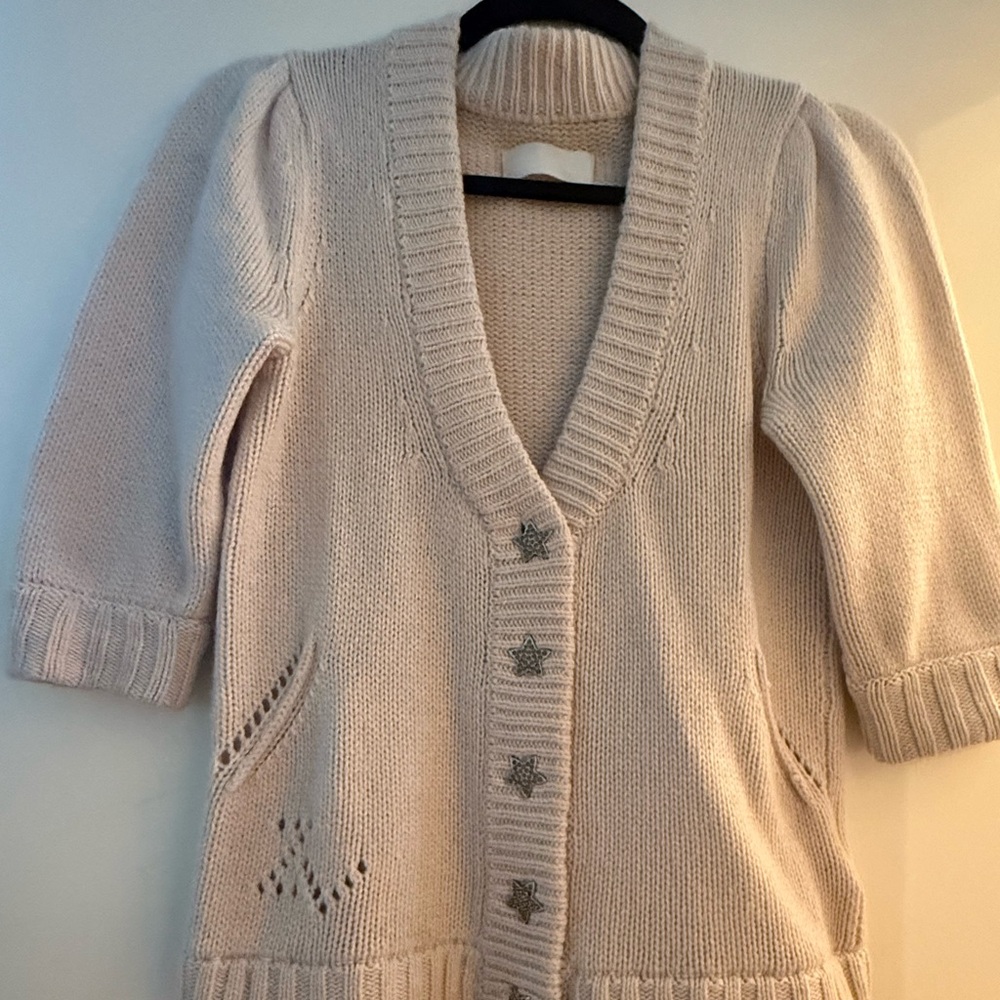 Zadig & Voltaire Cream Cardigan Sweater with Ribbed Knit